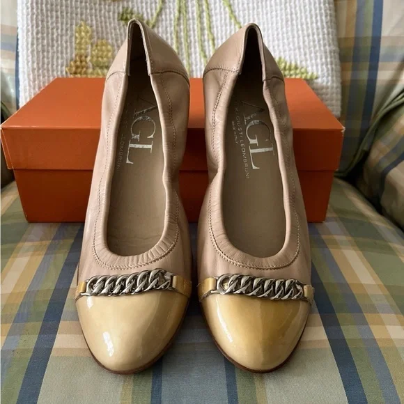 New Attilio Giusti Leombruni beige chain ballet flat shoes 9.5 - Picture 1 of 4